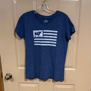 Women's Blue Short Sleeve Tee with TX Flag Design